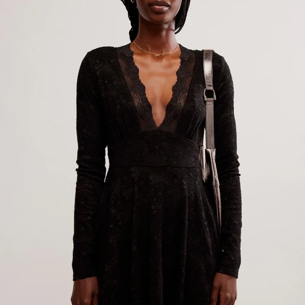 Free People Black Lace Fit Flare Mini Dress Small